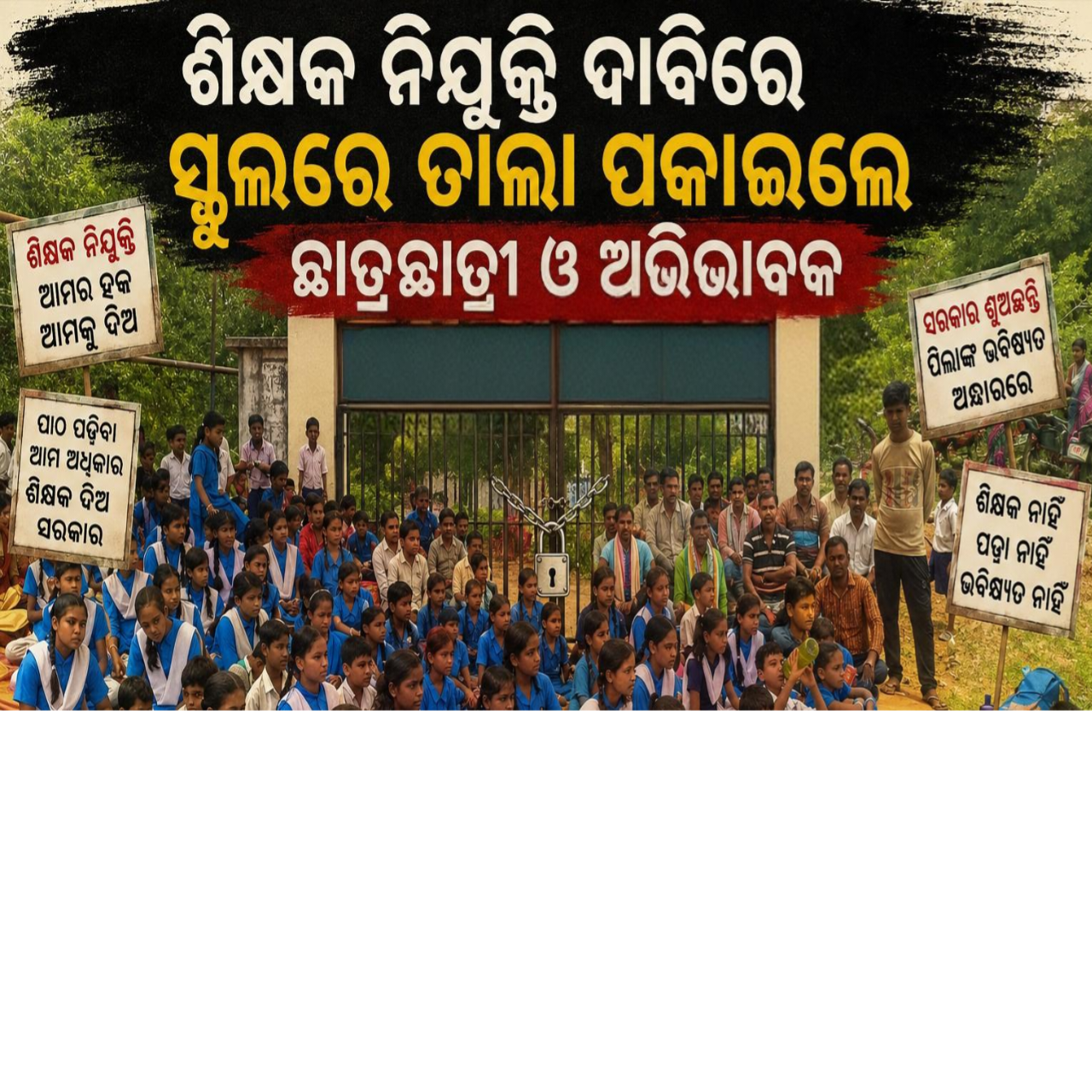 ଶିକ୍ଷକ ନିଯୁକ୍ତି ଦାବିରେ ସ୍କୁଲରେ ତାଲା ପକାଇଲେ ଛାତ୍ରଛାତ୍ରୀ ଓ ଅଭିଭାବକ
